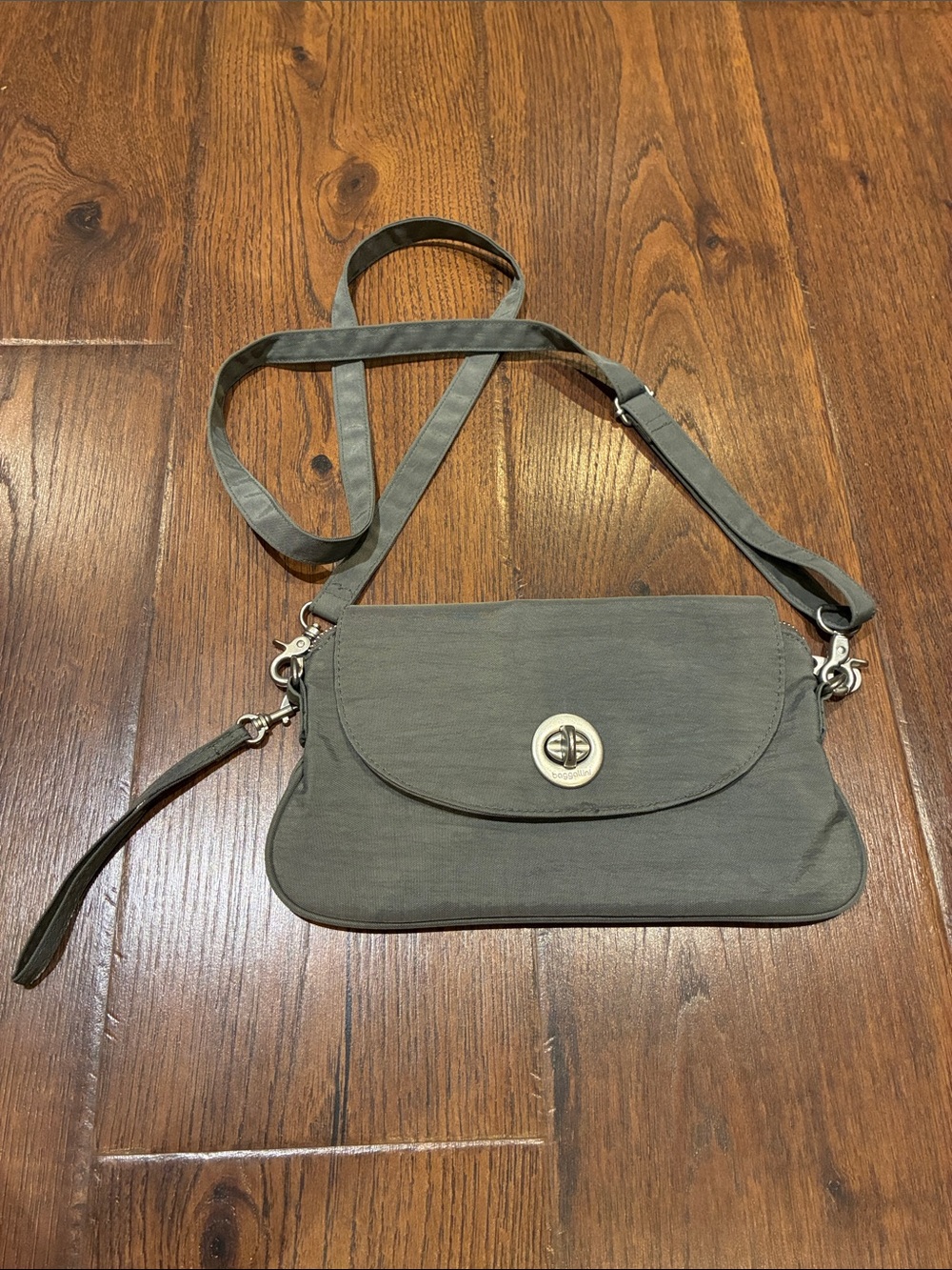 Baggallini Gray Crossbody with Turn-Lock Detail